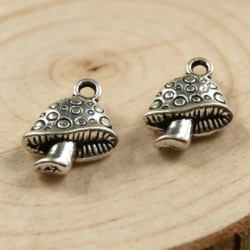130 Stück antiksilberfarbene Pilz-Anhänger, 17 x 13 mm, DIY-Armbänder, Schmuckherstellung # 4211 – Detail 1