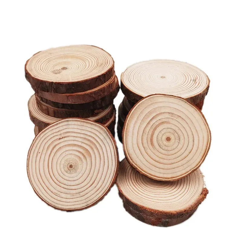 10pcs 6-7cm Wood Slices Natural Rounds Unfinished Wooden Circles Christmas Ornaments for Coasters, Craft Supplies