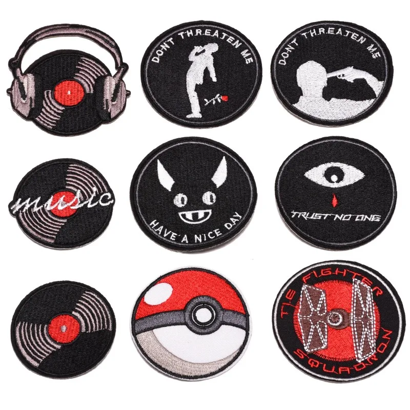 50pcs/Lot Luxury Anime Round Personalized Embroidery Patch Black Music Hat Bag Clothing Decoration Accessory Craft Diy Applique