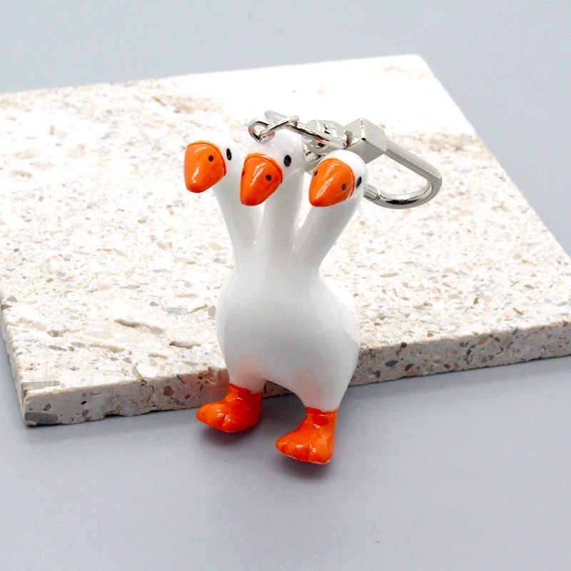 Resin Three Headed Goose Duck Keychain For Women Friend Gift Statement Unique Funny Creative Animal Bag Car Airpods Box Jewelry