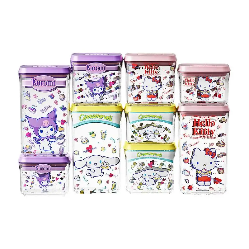 

Sanrio Airtight Food Storage Containers Set Kawaii Kuromi Hello Kitty Plastic Canisters For Kitchen Pantry Snacks Storage