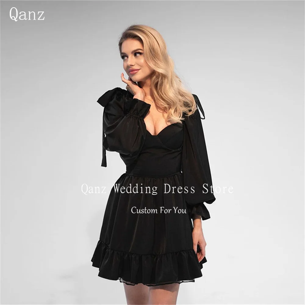 

Qanz Short Simple Homecoming Dresses Girls Long Sleeves Plus Size Vestidos De Festa Customized Vestidos Para Eventos Especiales