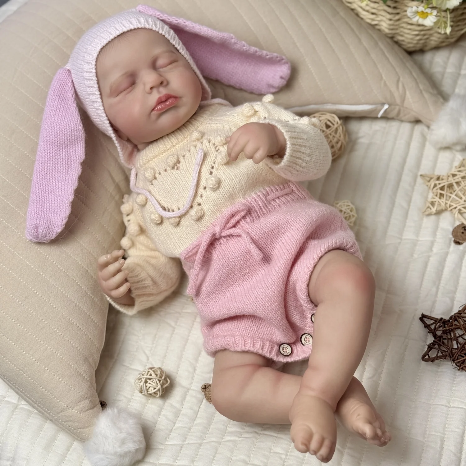 

19-дюймовая 3D-кожа с видимыми венами, 48 см, кукла Reborn Asleep, игрушка для девочек, виниловые конечности, тканевая кукла для тела, реалистичная
