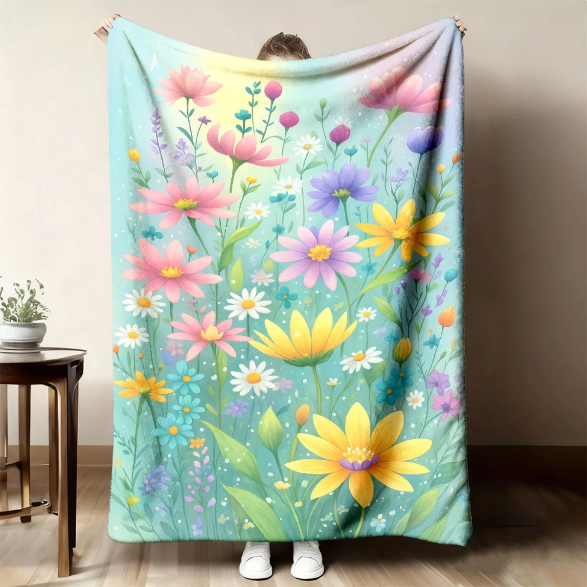 2026 New Arrivals 1pc Soft And Cozy Floral Flannel Throw Blanket - Lightweight, Portable for Couch, Bed, Travel, Camping, Office