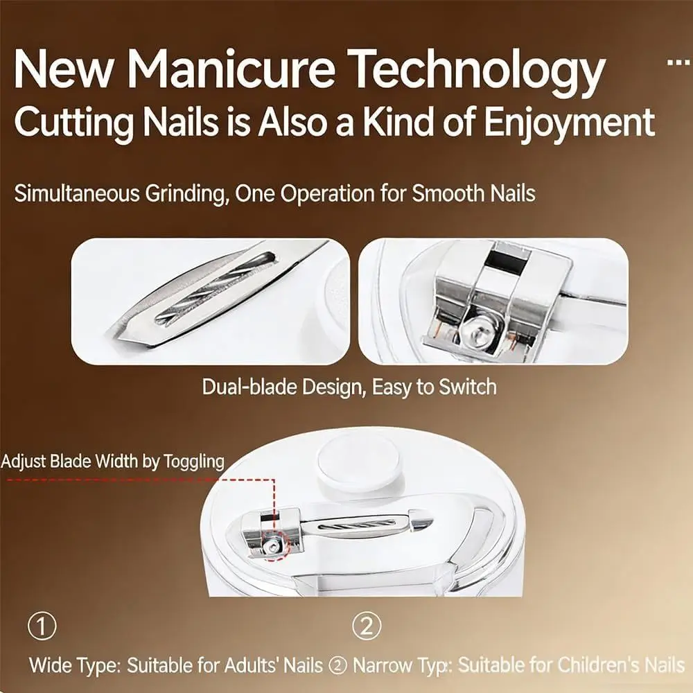 Adjustable Electric Nail Clipper Rechargeable with LED Light Electric Toe Nail Clipper 3-Speed Adjustment Trimming and Polishing