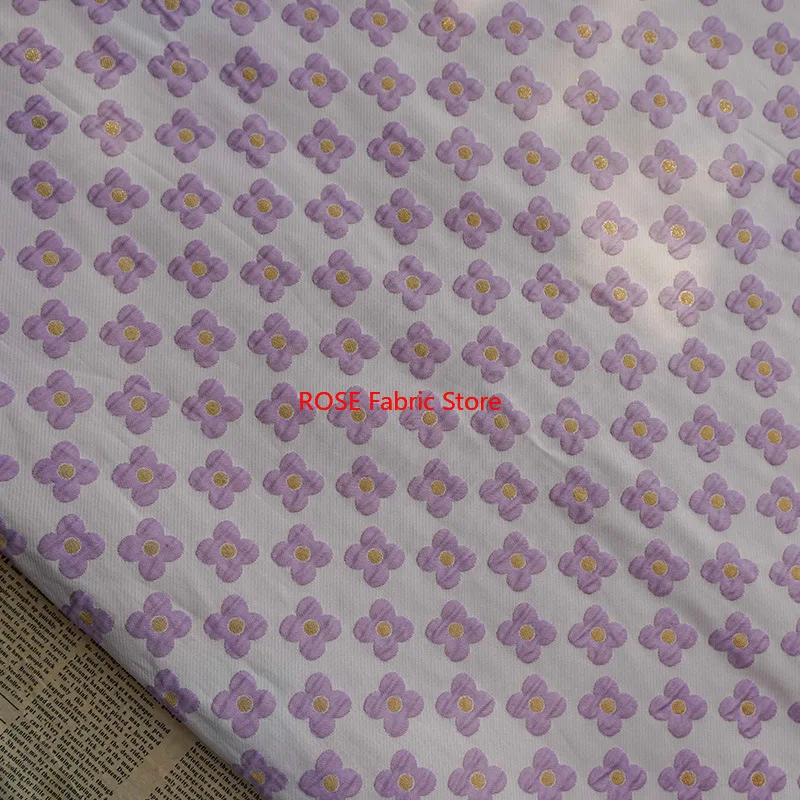 1 meter Purple Four Leaf Flower Embossed Yarn Dyed Jacquard Fabric Spring Autumn Women's Simple Dress Diy Sewing Fabric