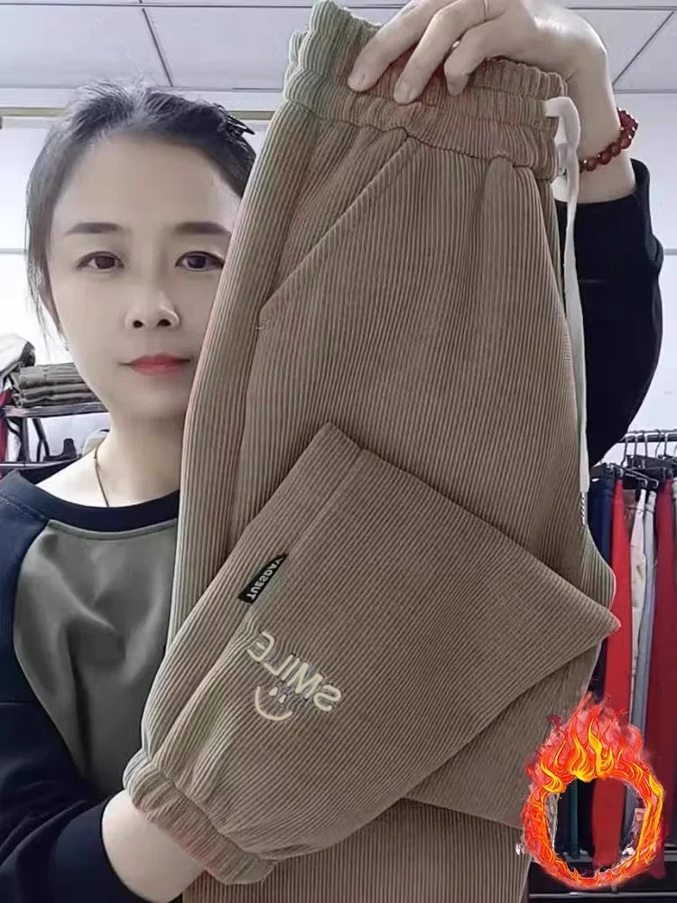 

Women's Corduroy Pants High Waist Harlan Sle Fce Lined Warm Slimming Faionable Spor Casual Trousers Autumn Spring