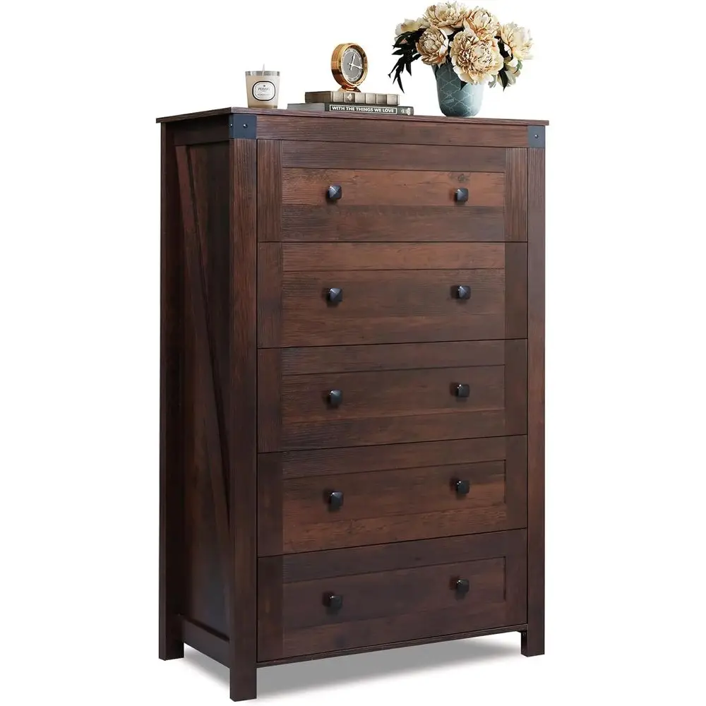 Rustic Double-Handled Tall Wood Drawers for Bedroom, Living Room Storage