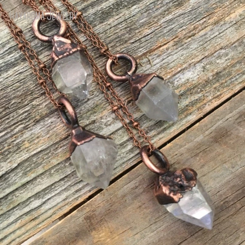 10Pcs Herkimer Raw Crystal Necklace Boho Clear Quartz Pendant Natural Stone Rough Electroformed Bohemian Gypsy