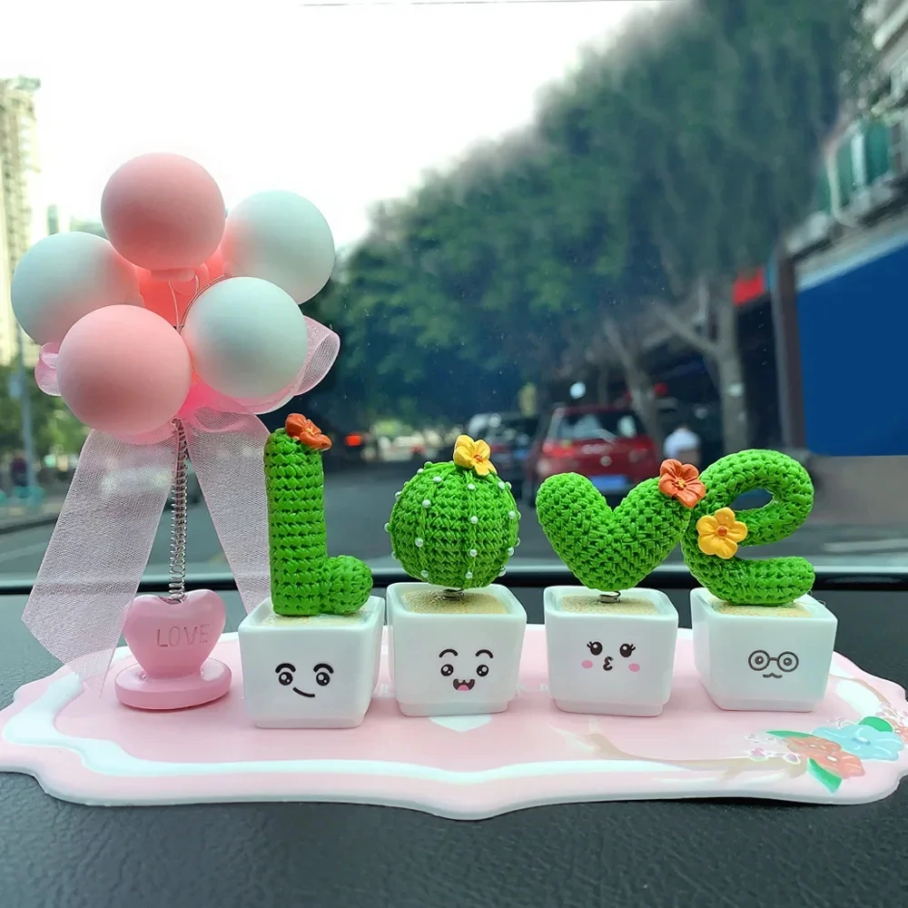 4Pcs/set Resin Succulent Cactus Mini Green Plant Bonsai Small Tree Pot Car Office Home Living Room Decoration Wedding Party Gift