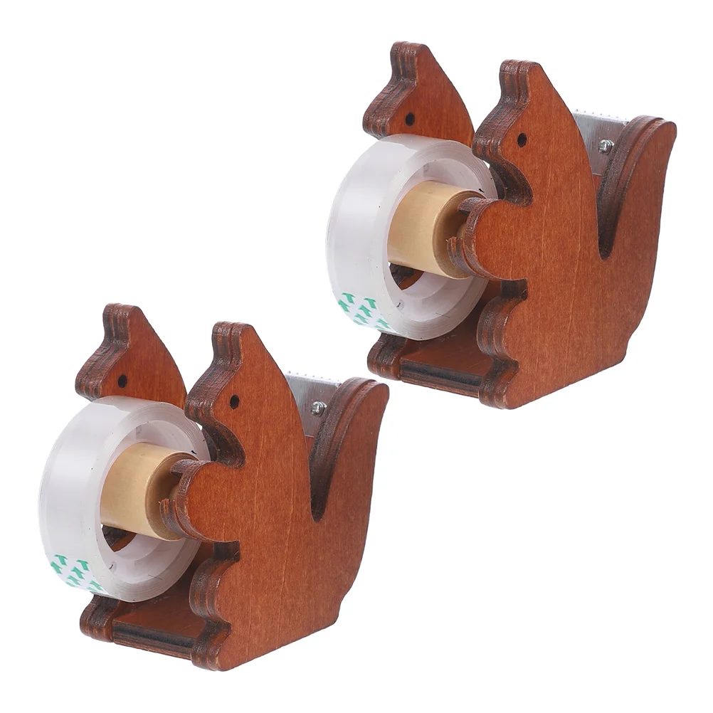 2 Pcs Animal Tape Holder Desk Dispenser Vintage Squirrel Small Wooden Practical Office Heavy Duty
