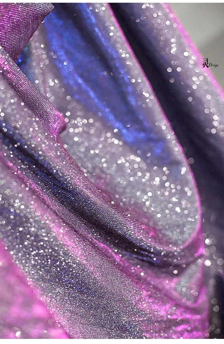 Dream color reflective laser starry sky highlights elastic handmade diy designer fabric wedding dress fabric