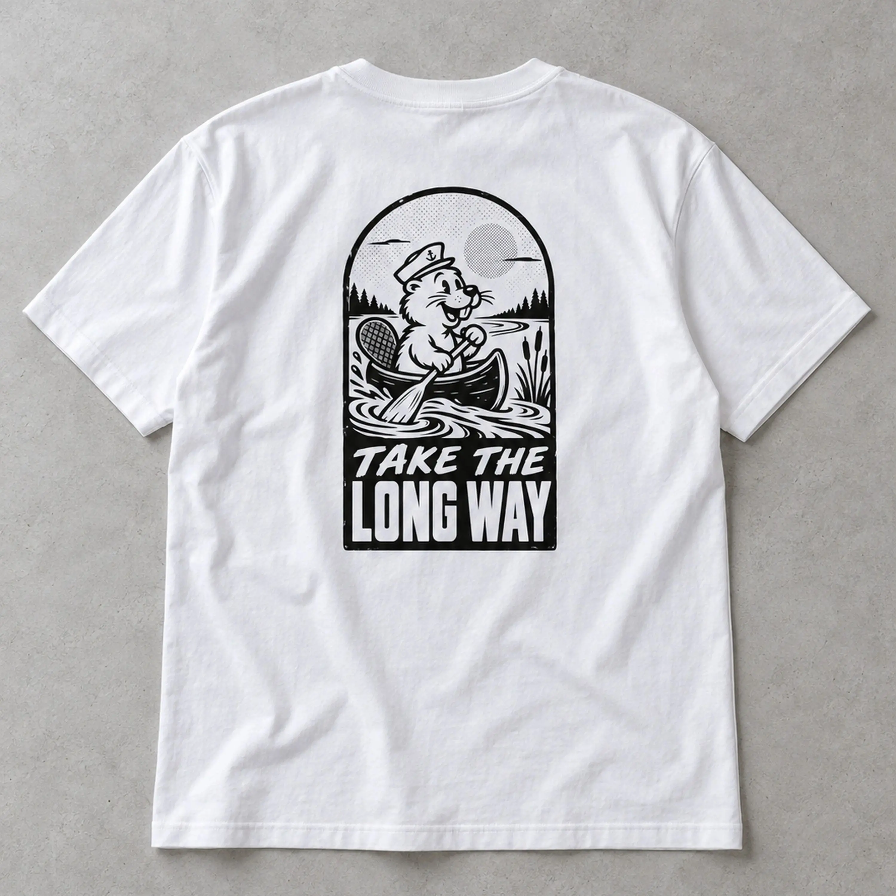 River Beaver Vintage Cartoon T-Shirt, Front and Back Print