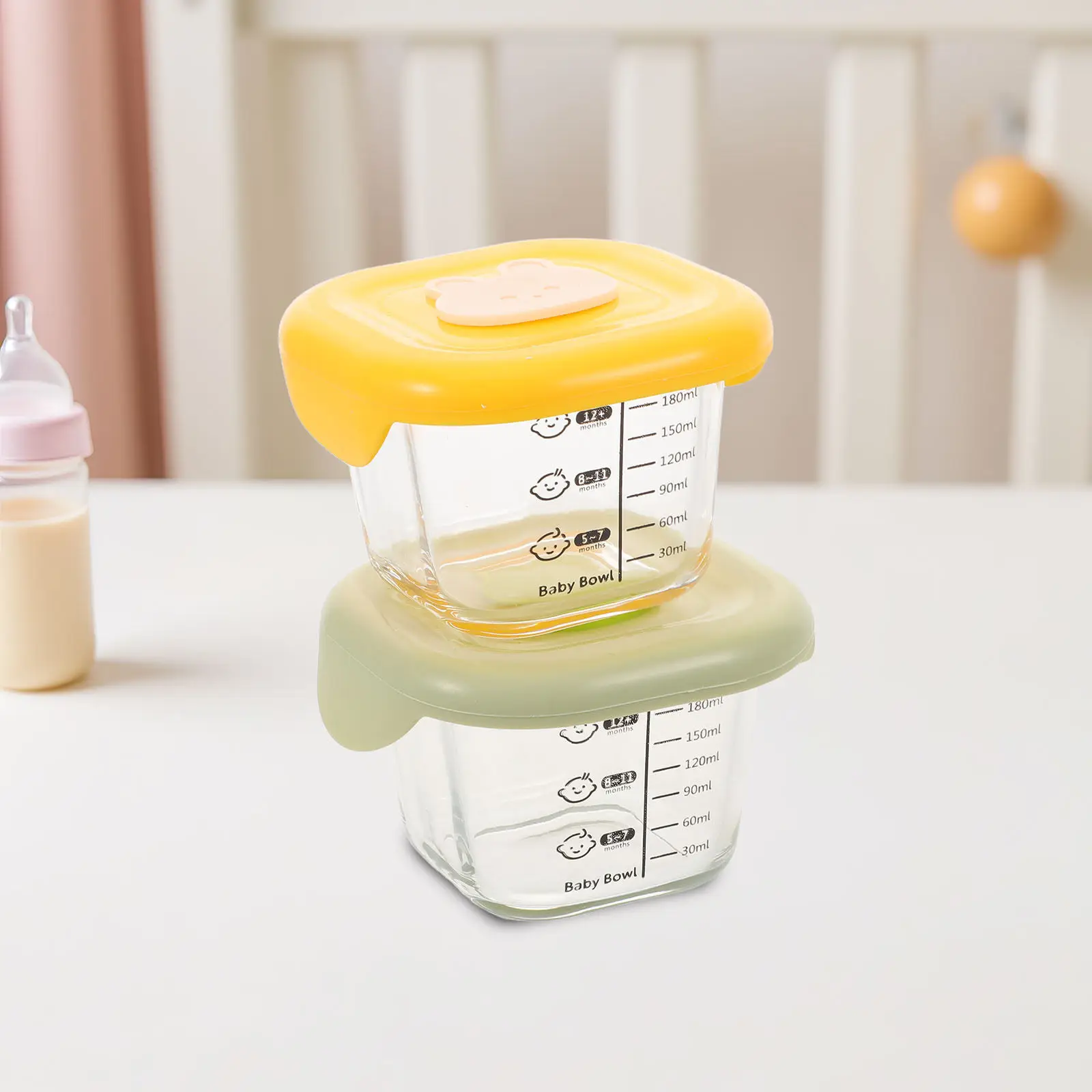 

2Pcs Baby Food Storage Containers 230Ml Leak Proof Portable Tableware with Yellow Green Lids for Purees Snacks Salad Dressing