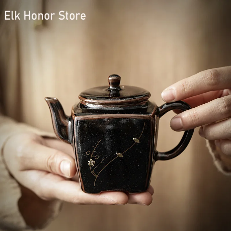 

Black Tea-dust Glaze Teapot Handmade Coarse Curium Nail Pot Household Tea Soaking Kettle with Filter Puer Cha Accessories Gift