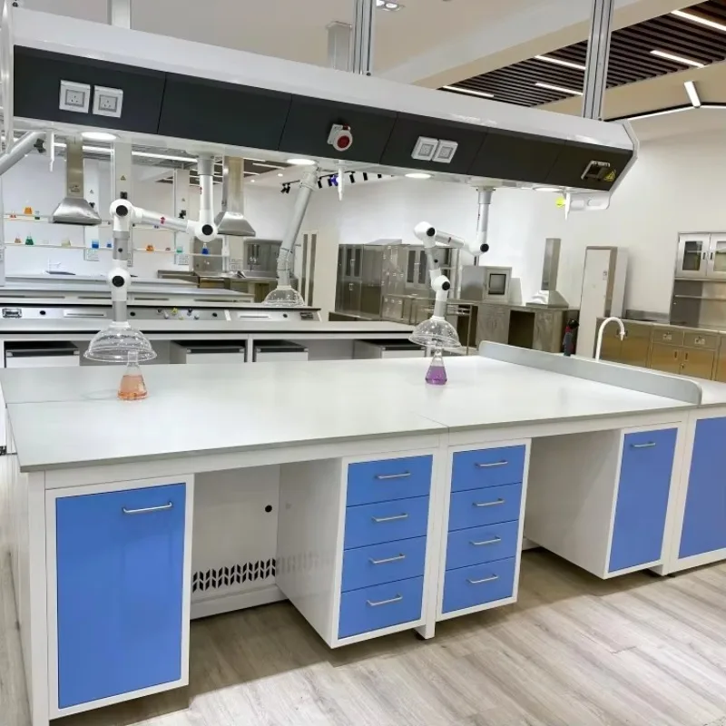 Mesa de Laboratorio Escolar ESD con Estante para Reactivos, Banco de Trabajo Químico, Gabinete para Cuarto Limpio de Hospital, Construcción de Acero, Resistente a Ácidos, Fenólico