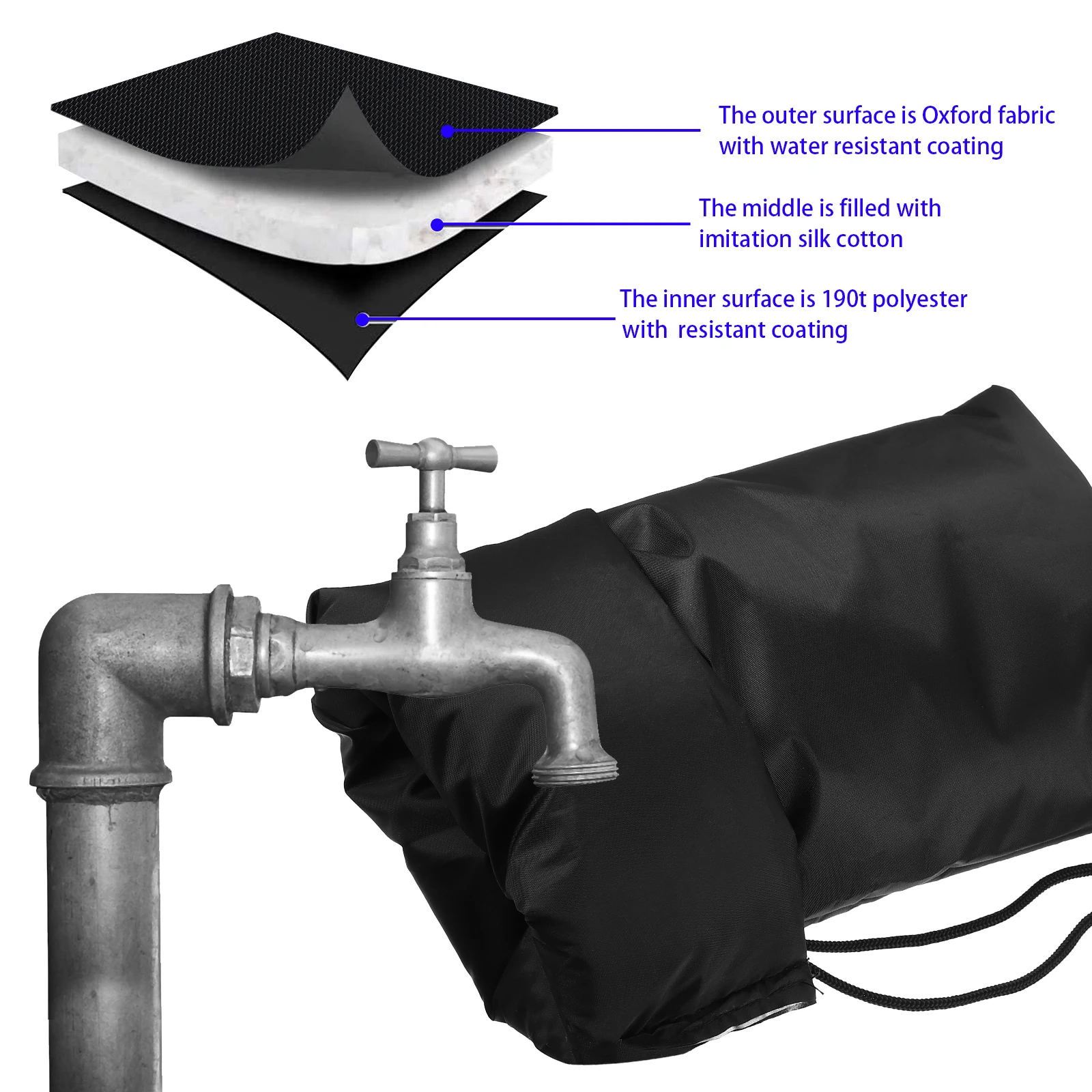 

2Pcs Outdoor Water Tap Protector Large Thickened Frost Cover Winter Thermal Jacket Drawstring Secure Outside Tap Covers