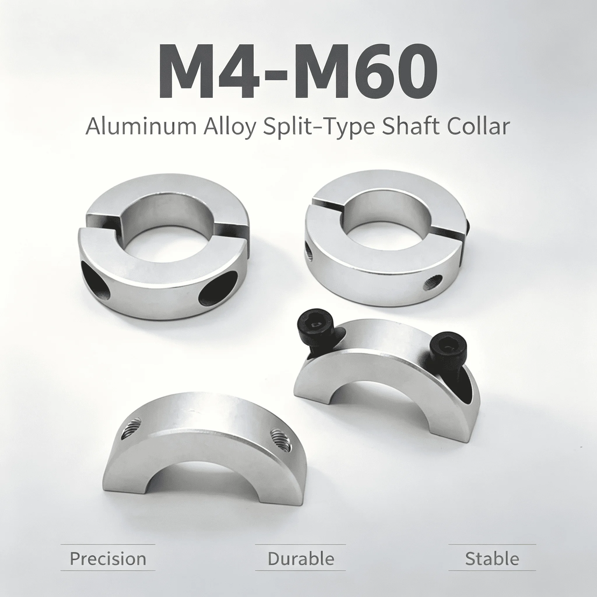 Aluminum Alloy Split‑Type Retaining Ring Shaft Collar with Double‑Screw Clamping Ring Sleeve Bore Size 3‑50mm