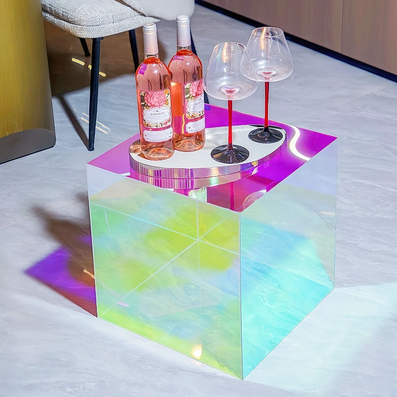 Acrylic 6-Side Colorful Coffee Table  INS Luxury Bedside Cabinet  Nordic Photo Prop  Multi-Style Sofa Side Table with Storage