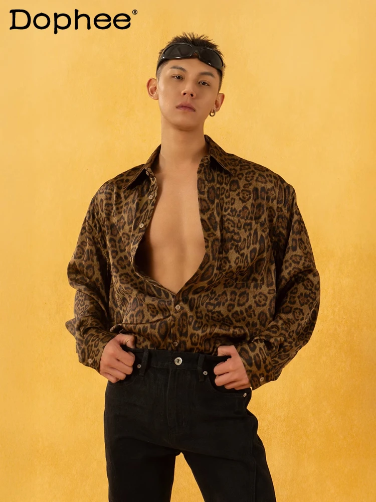 

Leopard Print Long-sleeve Retro Shirts Men's 2025 Four-season Wear New Loose Comfort Trendy Casual Shirt High-end Fashion Tops