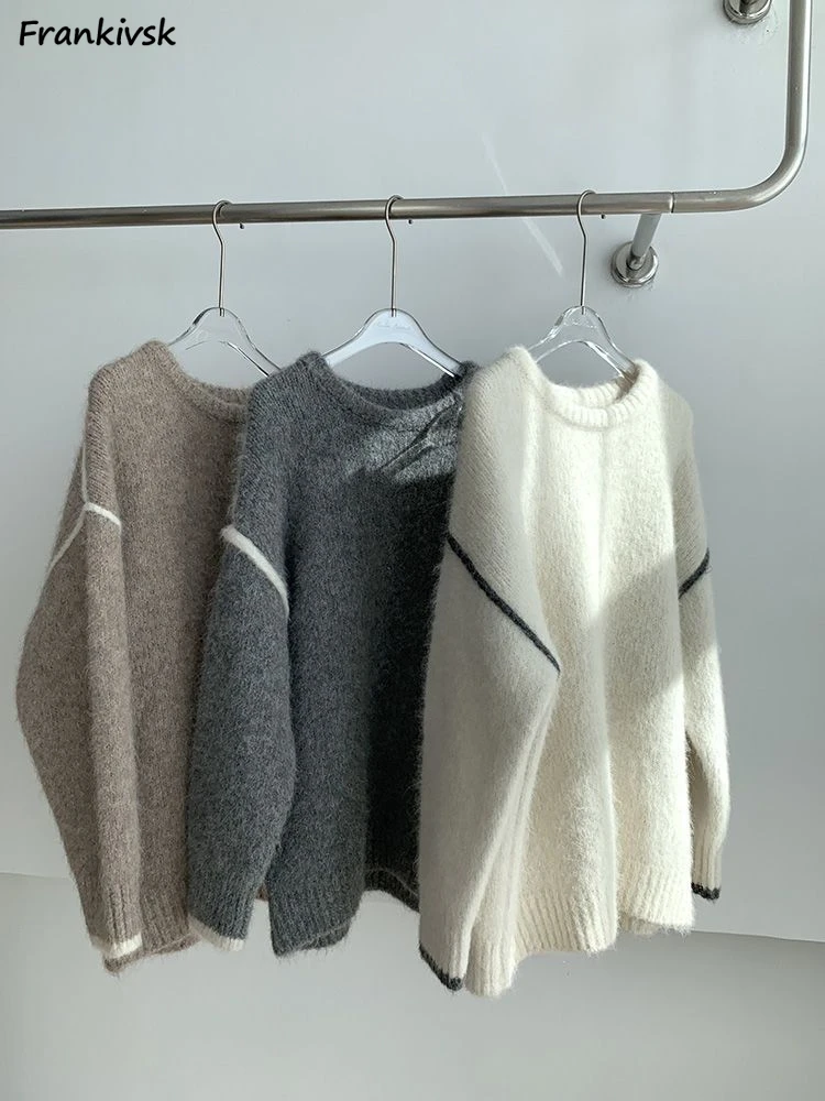 

Sweaters Women Panelled All-match Slouchy Baggy Elegant Niche Popular O-neck Autumn Office Lady Streetwear Stylish Tempeament