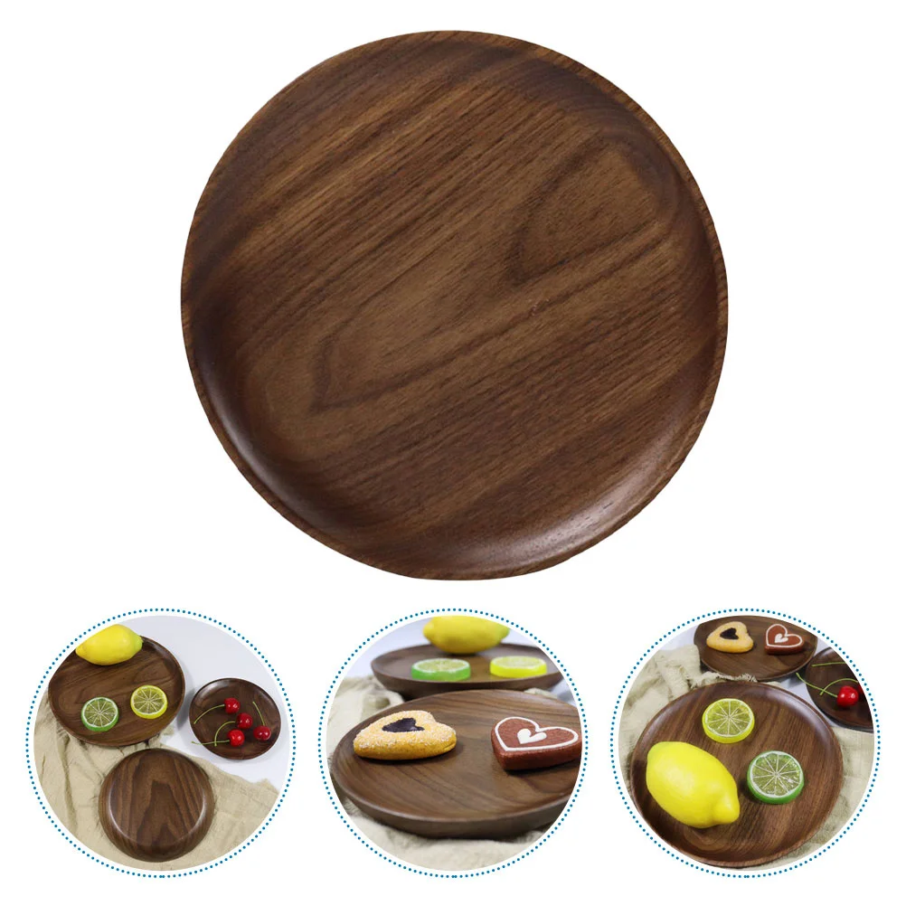 

1Pcs Black Walnut Fruit Plate Round Wooden Serving Tray Elegant Snack Plate Dessert Tray for Christmas Wedding Party Food