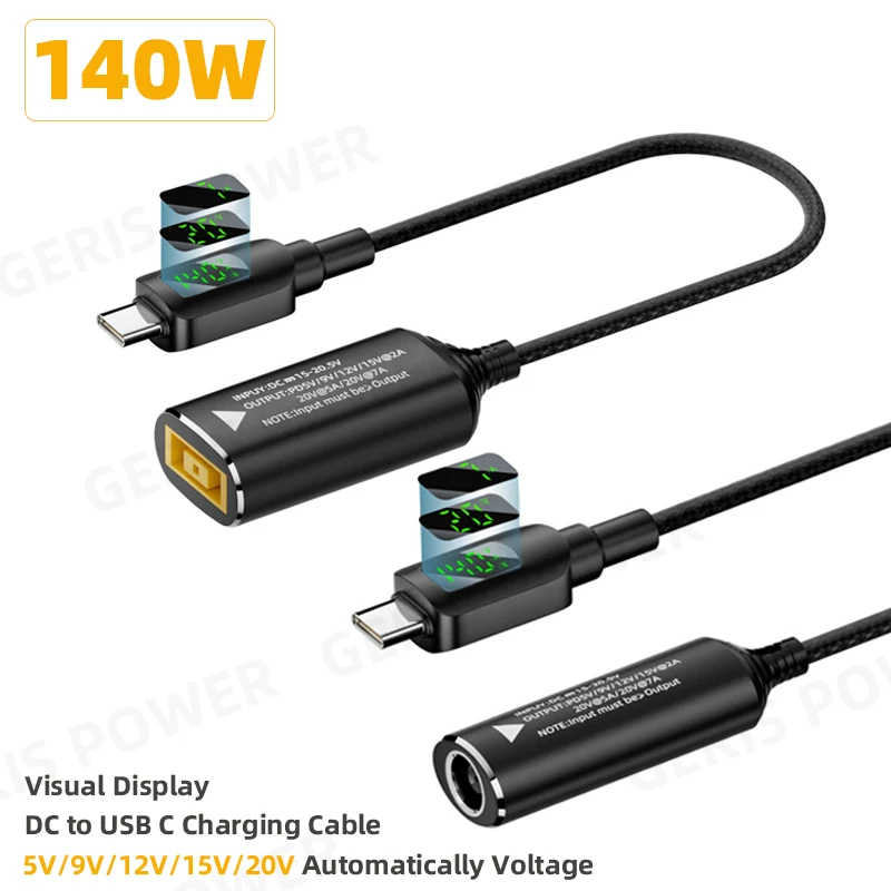 

140W DC to Type C Adapter Cable Digital Display Universal Laptop Charger PD Converter for Lenovo HP Asus USB C Charging Cord