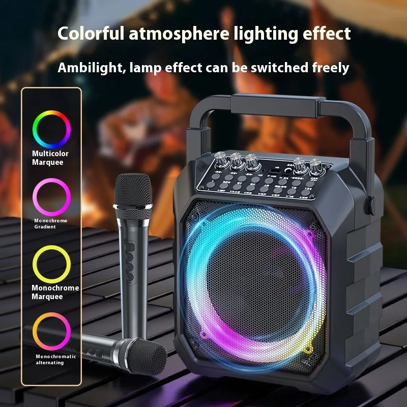 Portable Bluetooth Speaker 10W Powerful Bass Karaoke Machine With Mic USB Speakers IPX2 Waterproof 8M Range For Party Travel