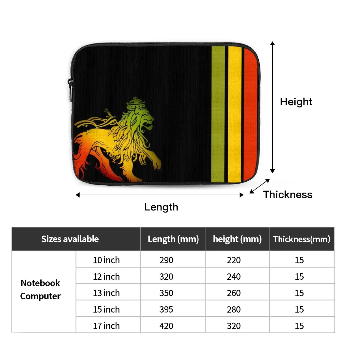 Rasta Lion Stripe  Notebook Laptop Bag Case Pouch 10 12 13 15 17 Inch Notebook Sleeve Cover Bag Tablet Shockproof Case Bag