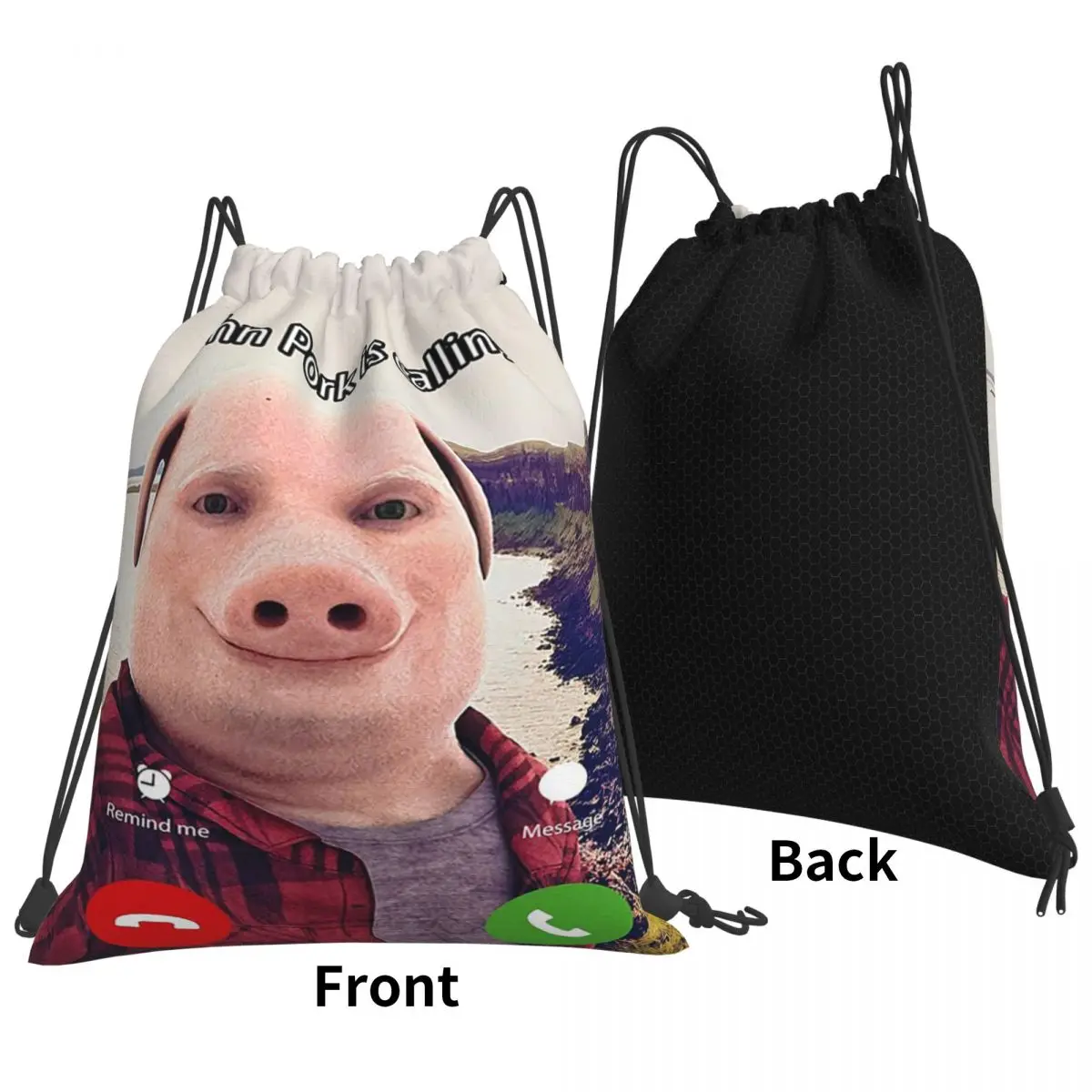 John Pork Is Calling Answer Call Phone Backpacks Casual Drawstring Bags Sports Bag Book Bags for Travel Students