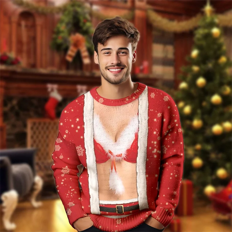 مثير مضحك وهمية العضلات 3D طباعة القبيح عيد الميلاد سترة اللياقة البدنية الرياضة طويلة الأكمام البلوز البلوز عيد الميلاد ملابس فريدة من نوعها سترة