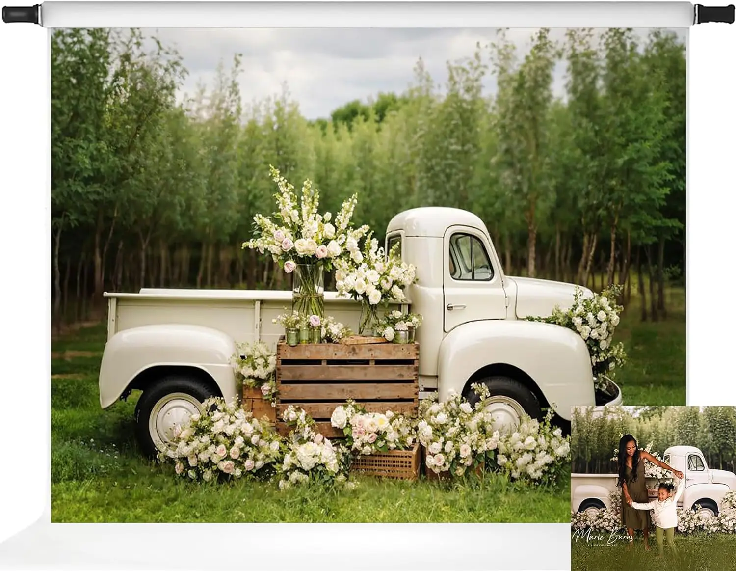 

Spring Flower Photo Backdrop Truck Outdoor Background Mother's Day Photography Backdrops Birthday Party Decoration Supplies Prop
