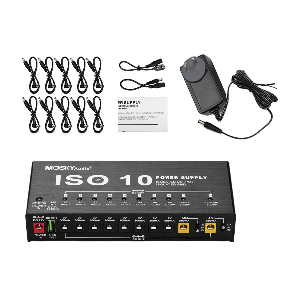 For Guitar Effect Power Supply ISO-10 MOSKY Parts Polarity Reversal Cables Power Supply Station 10 Isolated New