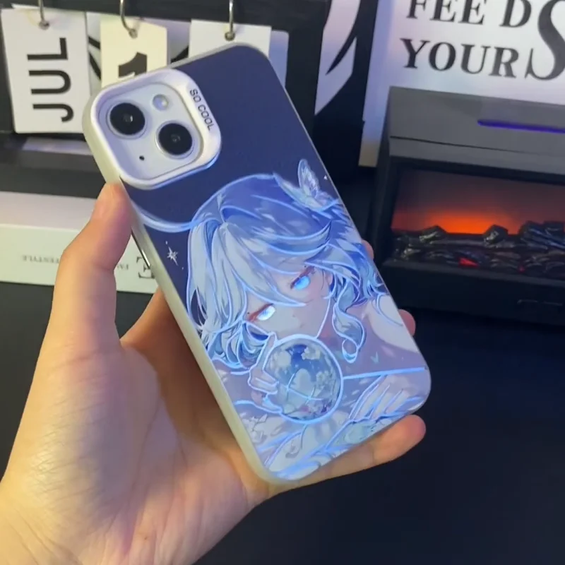 Furina menina focalors bola de cristal caso telefone para iphone 11 12 13 14 15 16 17 pro max plus ar mini genshin impacto capa traseira