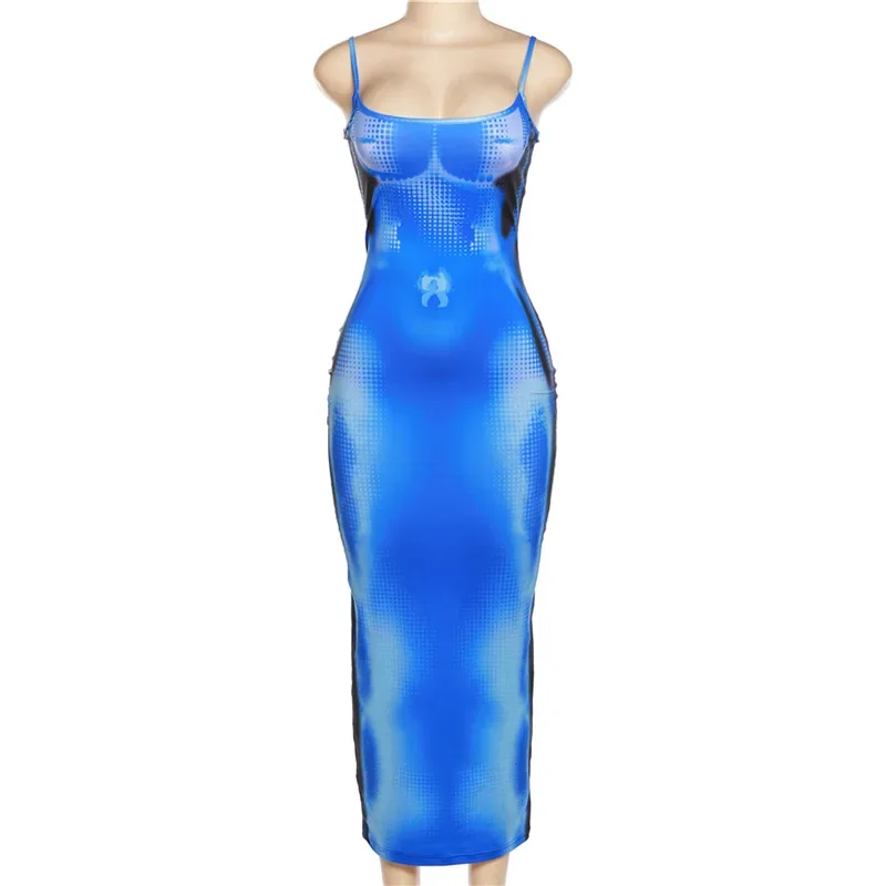 Letnia sukienka bez rękawów Y2K Print Beach Vacation Maxi Dress Outfits Bodycon Women Tie Dye Backless Long Dresses Vestido Streetwear New