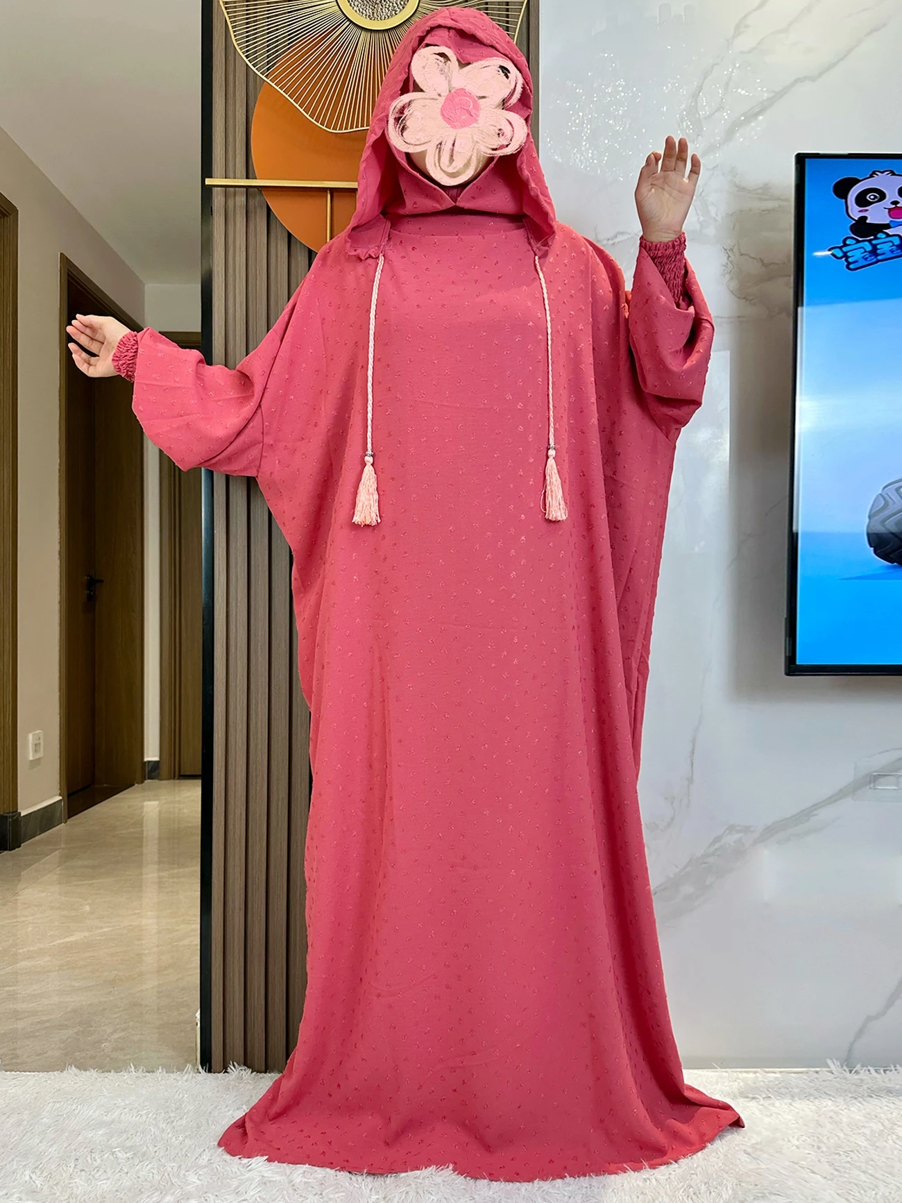 New 2024 Ramadan Muslim Double Hat Abaya Dubai Turkey Islam Prayer Garment Solid Color Soft Fabric Dress Islam Women Kaftan