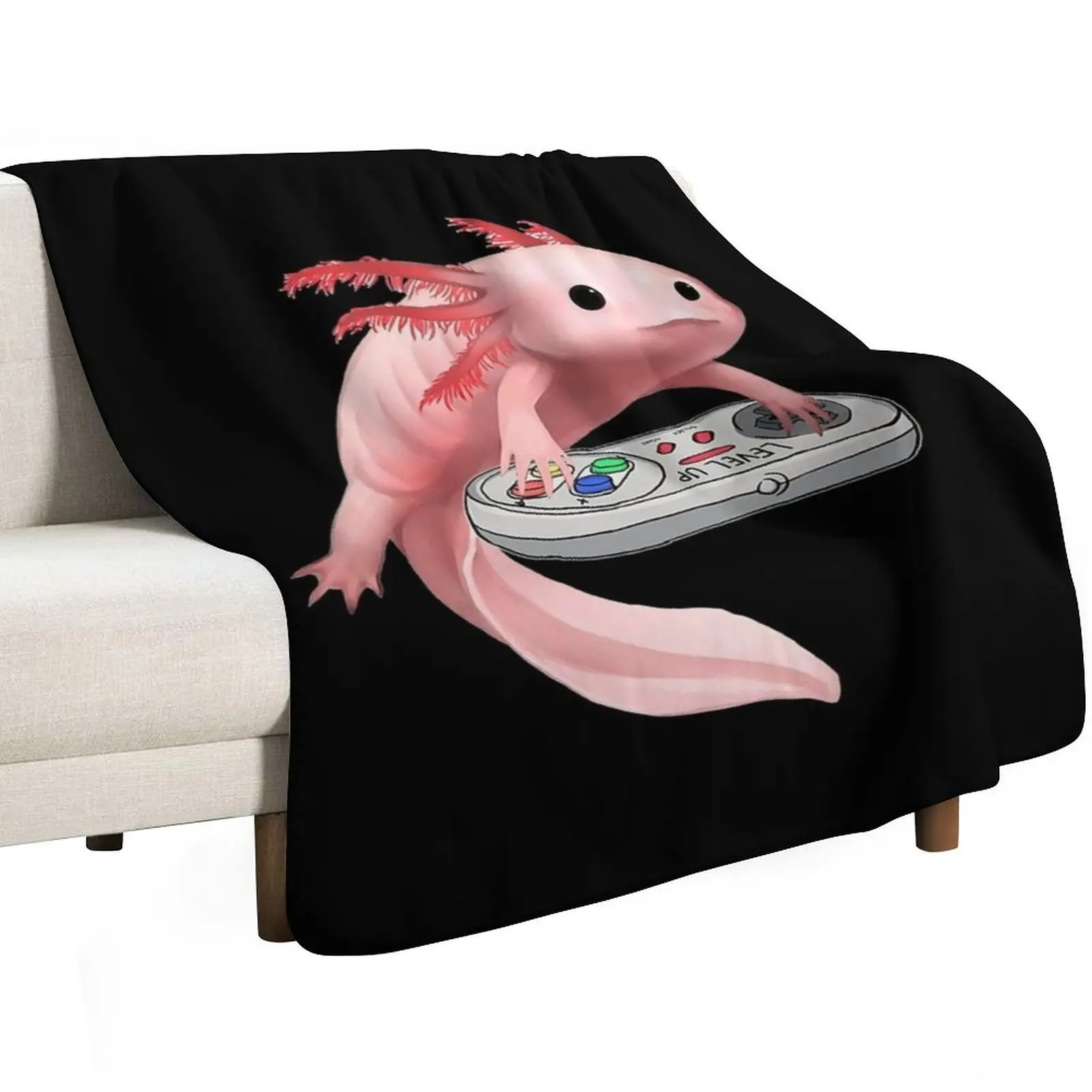 Axolotl Fish Playing Video Game White-Axolotl Lizard Gamers Throw Blanket Giant Sofa Sleeping Bag halloween bed plaid Blankets
