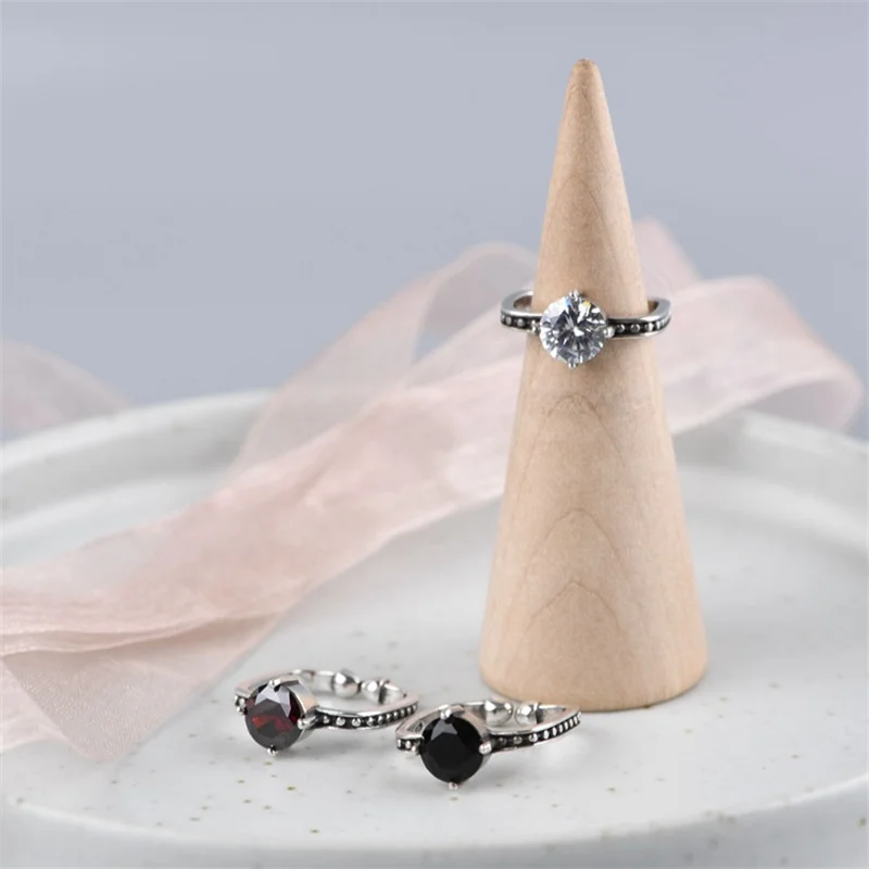 

Square 925 Sterling Silver Rings for Women Thai Silver White Red Balck Zircons Ring Trendy Girls Students Dress Jewelry Fashion