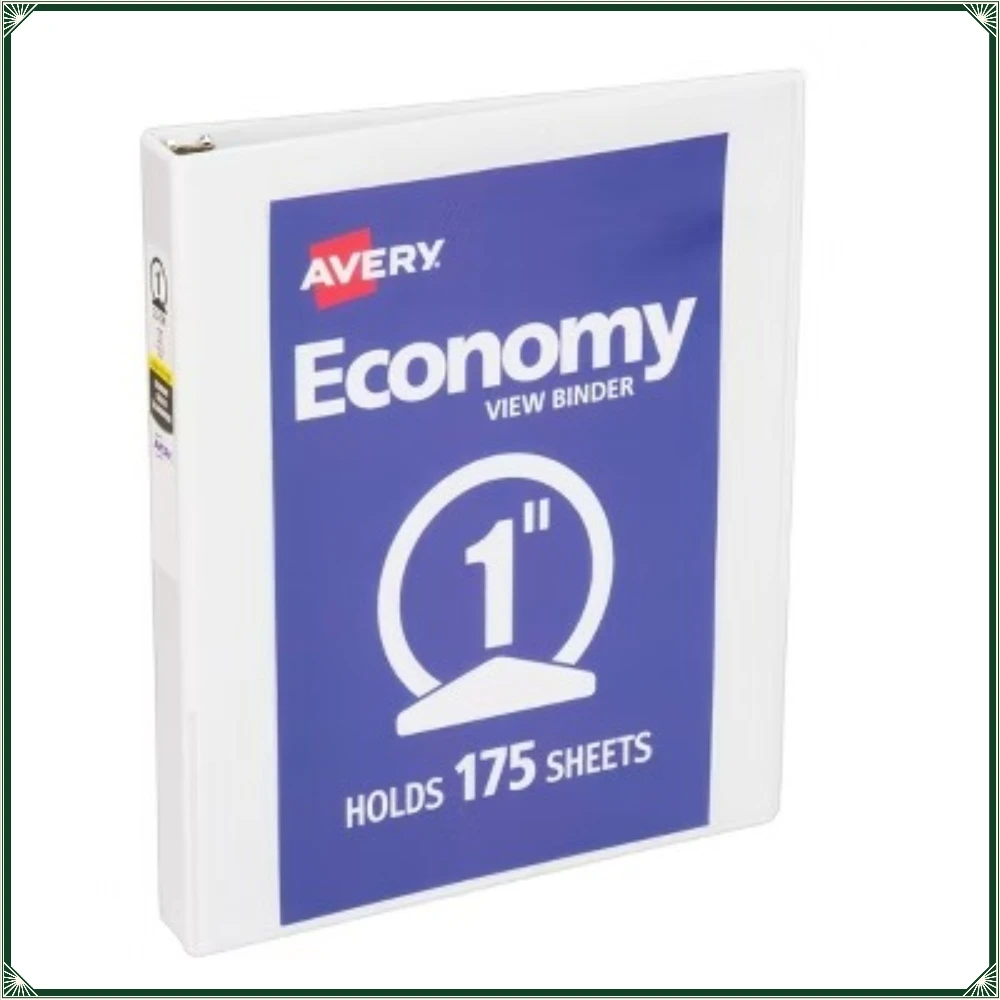 

Avery 1" Round Ring Binder 175 Sheet Capacity Economy View Binder - White: Professional 3 Ring, Hard Cover, 1in