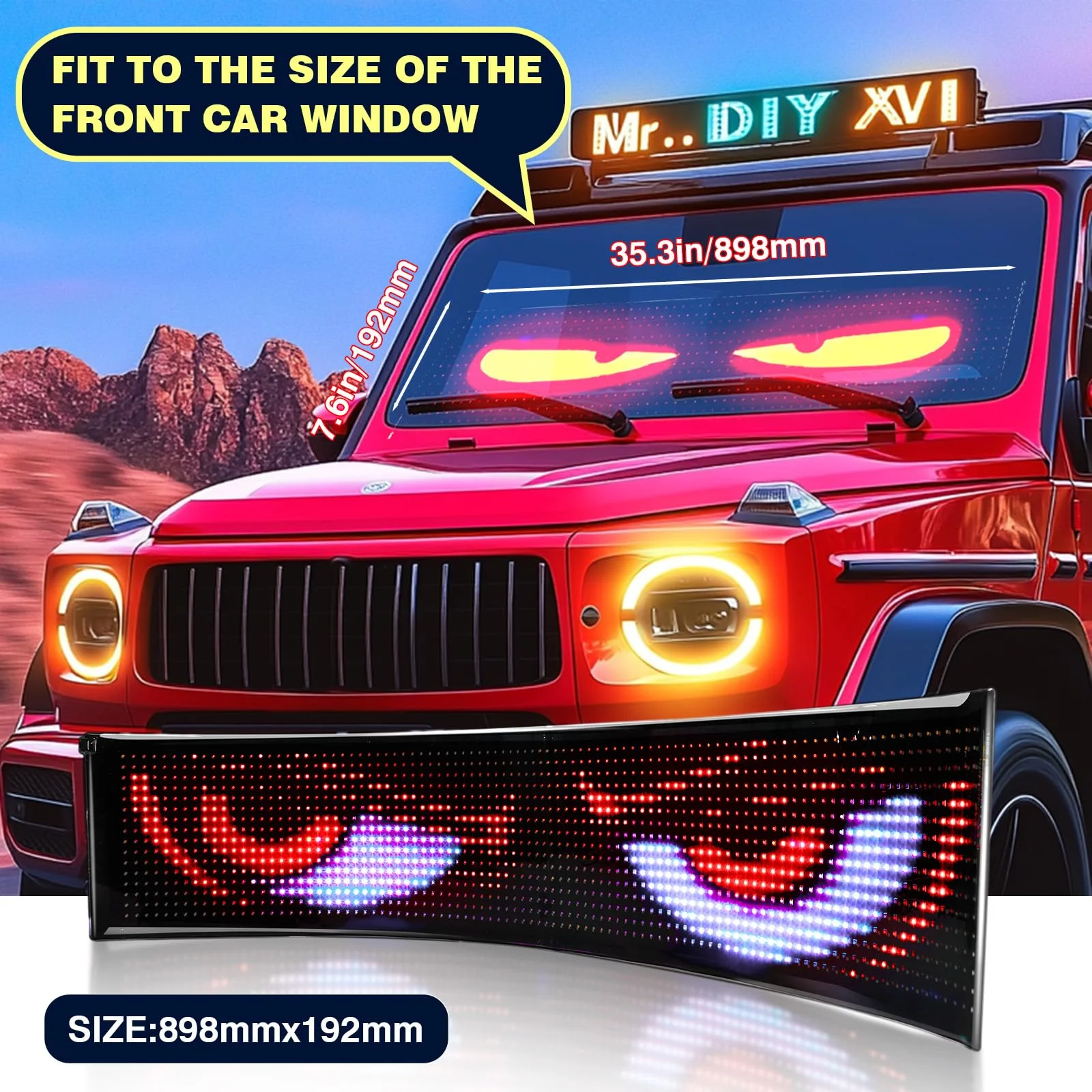 

Matrix Pixel Panel LED RGB Car Truck Programmable Scrolling Display Flexible Animation APP Control DIY Eye Sign Light Screen