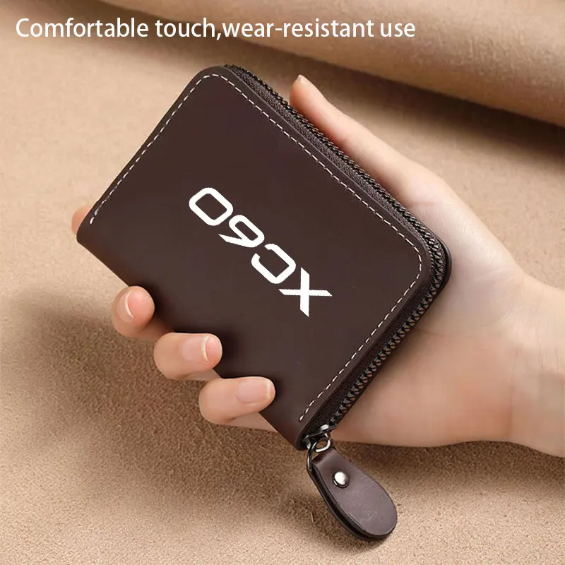 Leather Men Credit Card Holder Zipper Wallet Casual Business Holder Bag For Volvo XC60 car accesorios