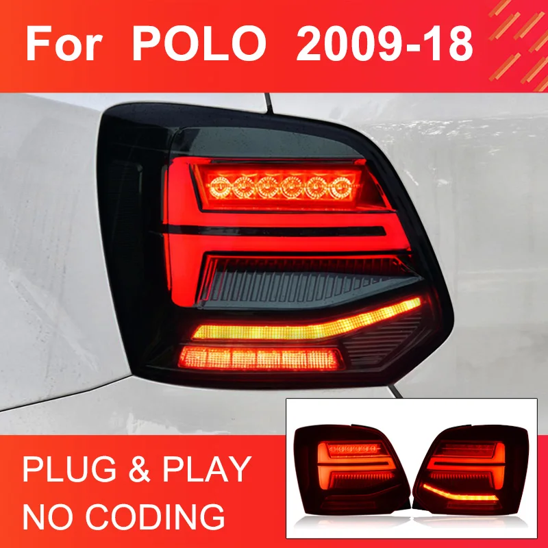 1 Pair LED Tail Light Assembly For VW Polo 2011-2018 Tail Lamps Plug and Play with LED Dynamic Turning Rear Bumper Taillights