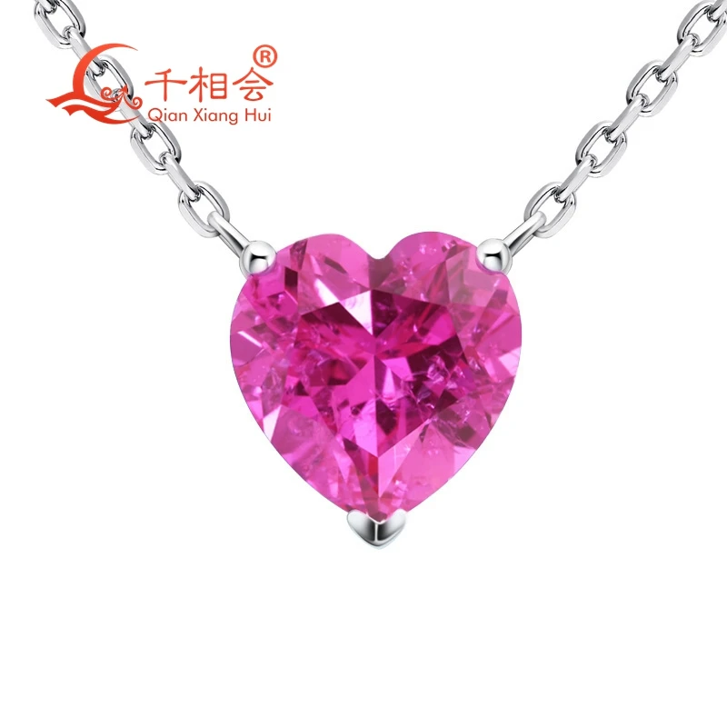 

925 silver heart shape 10*10mmPigeon blood red and pink color lab grwon created ruby with inclusions Jewelry Pendant Necklace
