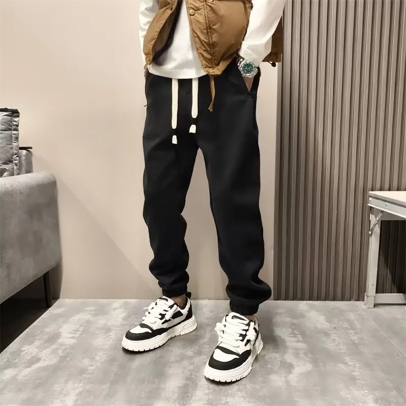 Autumn Men\'s Sports Sweatpants With Pocket Zippers Shorts Versatile Solid Color Casual Pants Men\'s Loose Drawstring Harem Pants