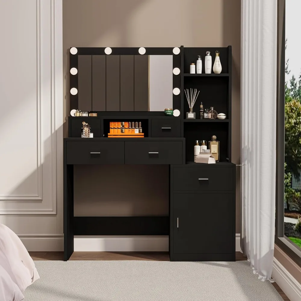 

Intelligent mirror dressing table with drawers and storage cabinets