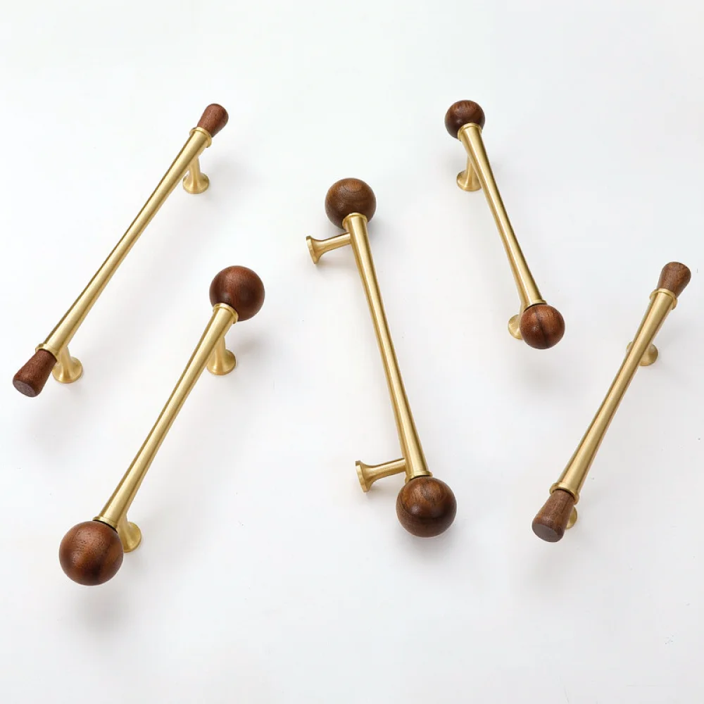 French Retro Style Cabinet Handle Walnut Wood Brass Furniture Pull Drawer Knob For Yingdun Nordic Kitchen Cupboard Hardware