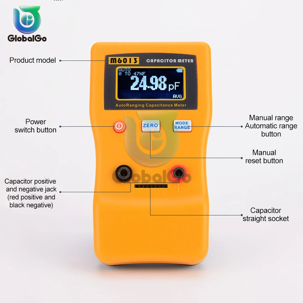 Imagem -03 - Medidor de Capacitor Digital Medidor de Capacitor de Alta Precisão Profissional Capacitância de Medição Resistência Capacitor Teste de Circuito M6013