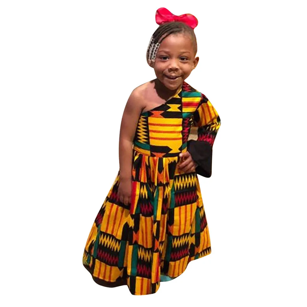 Summer African Kanga Clothes For Kids Girls Off-The-Shoulder Dress Bohemian Style Floral Vestidos Dashik Beach Party Vacation