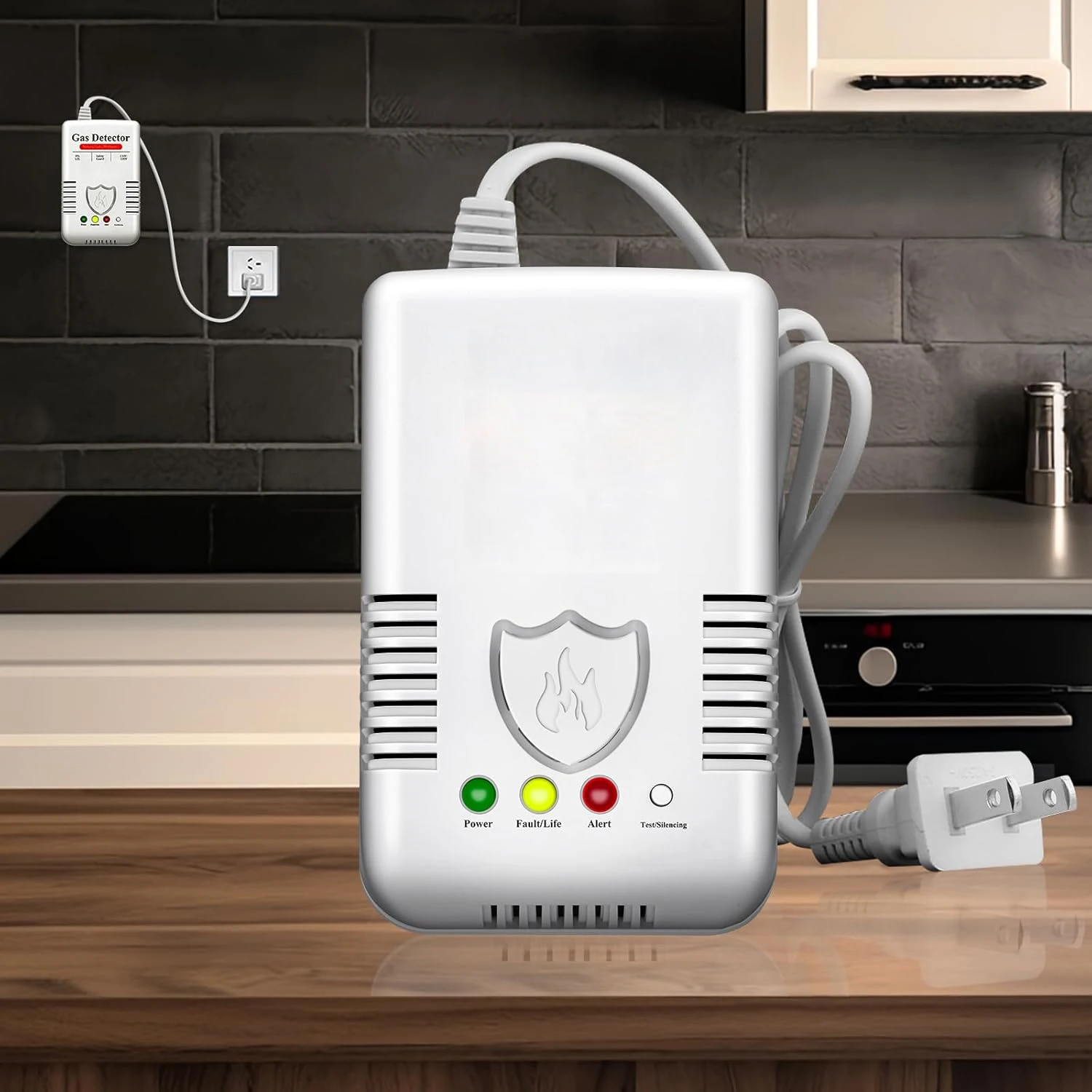 Gas Leak Detector for Home Kitchen, Natural Gas Methane & LPG Propane Alarm , Loud Audio and Flashing Light Warning, Easy Instal