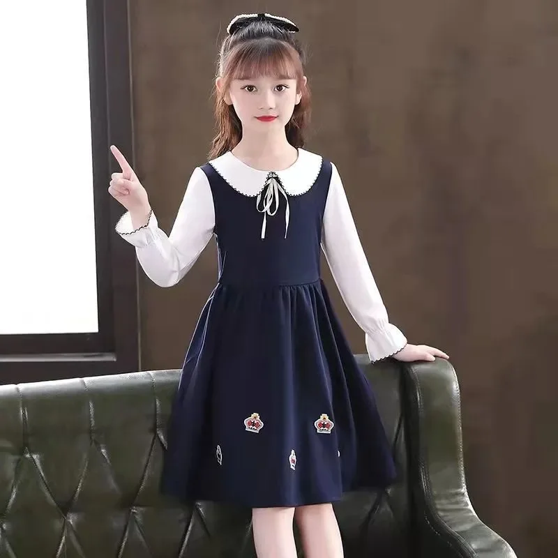 

Children Clothes winter Autumn Girls Preppy Style Pleated Dress Vest Fake-Two-piece Kids Long Sleeves Suit Girls School Uniform